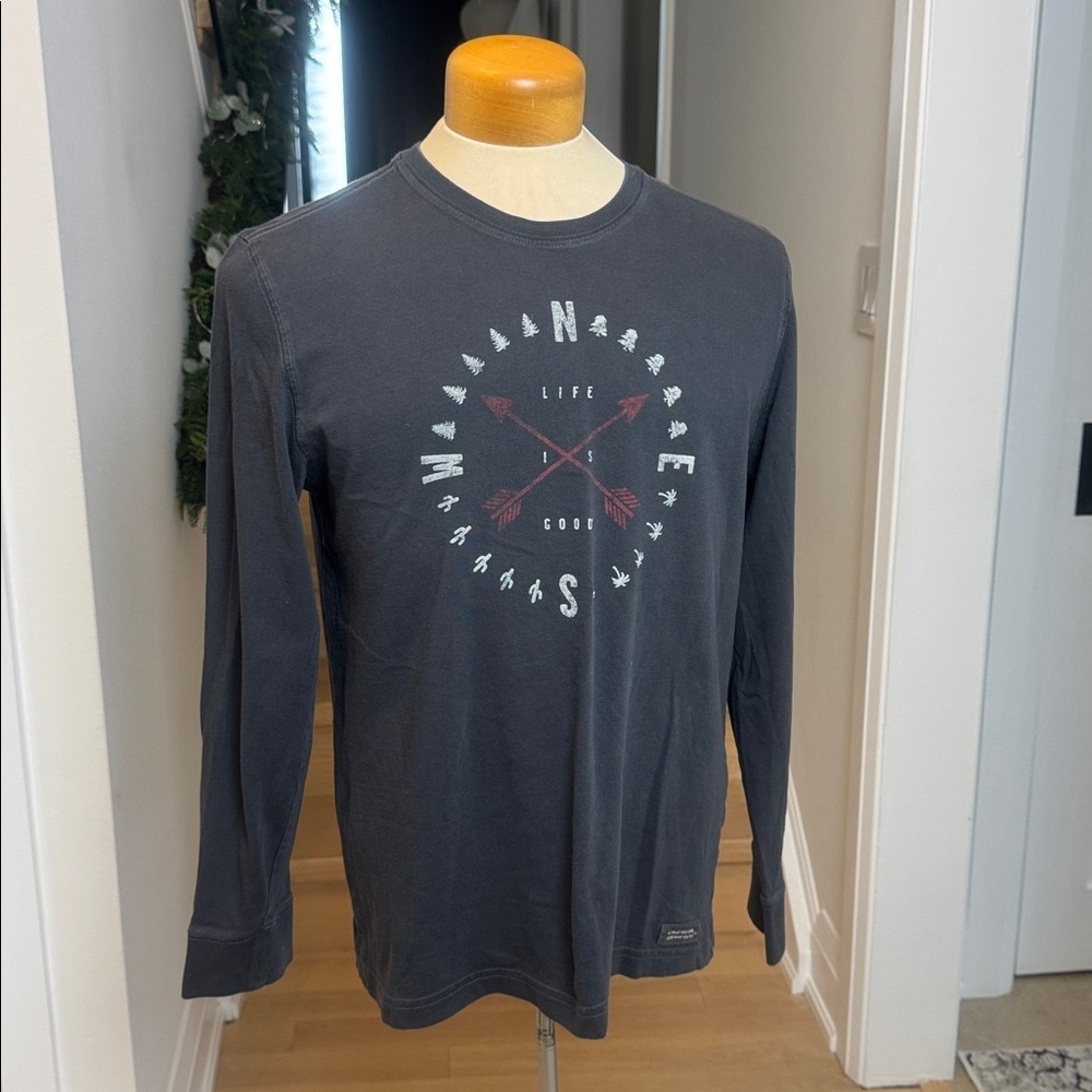 Life Is Good Long Sleeve Graphic Tee | Compass Arrows Design | Size M